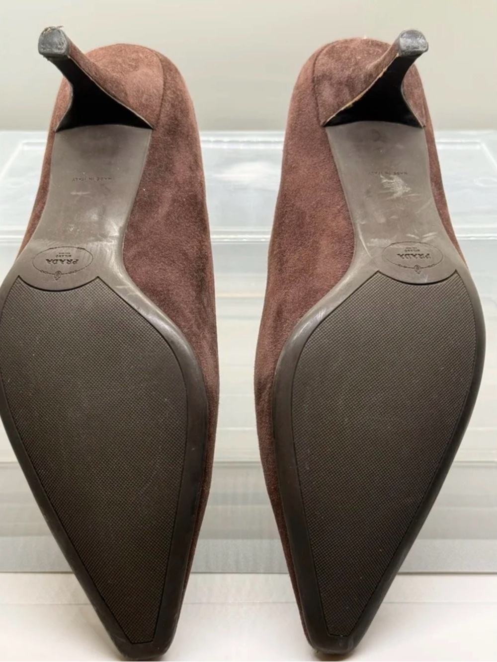 Prada Brown Suede Pointed-Toe Mid-Heel Pumps - Picture 3 of 3